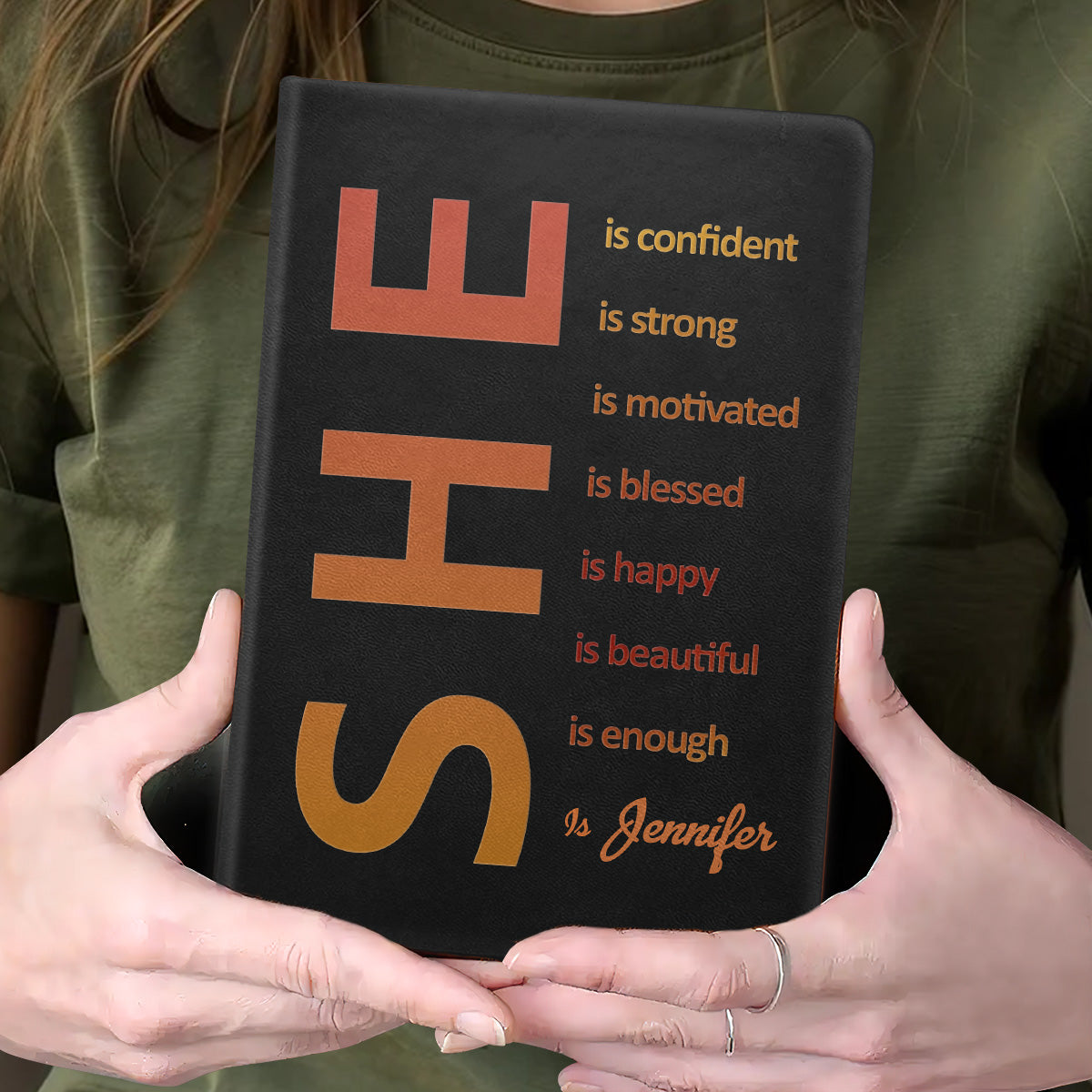 She is Confident | Personalized Leather Cover Notebook