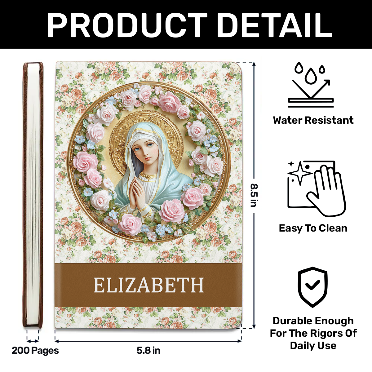 Virgin Mary's Grace | Personalized Leather Cover Notebook