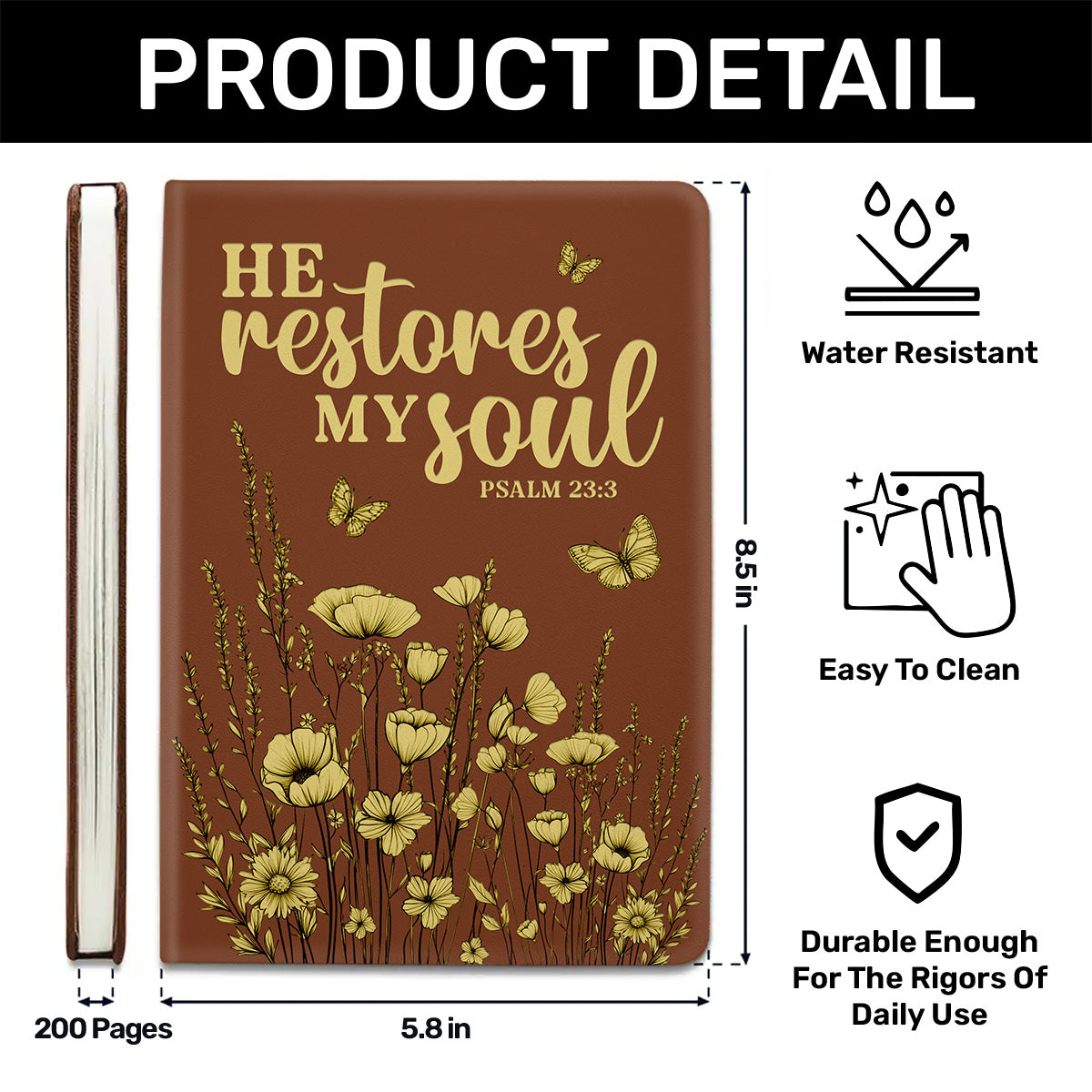 He Restores My Soul | Leather Cover Notebook