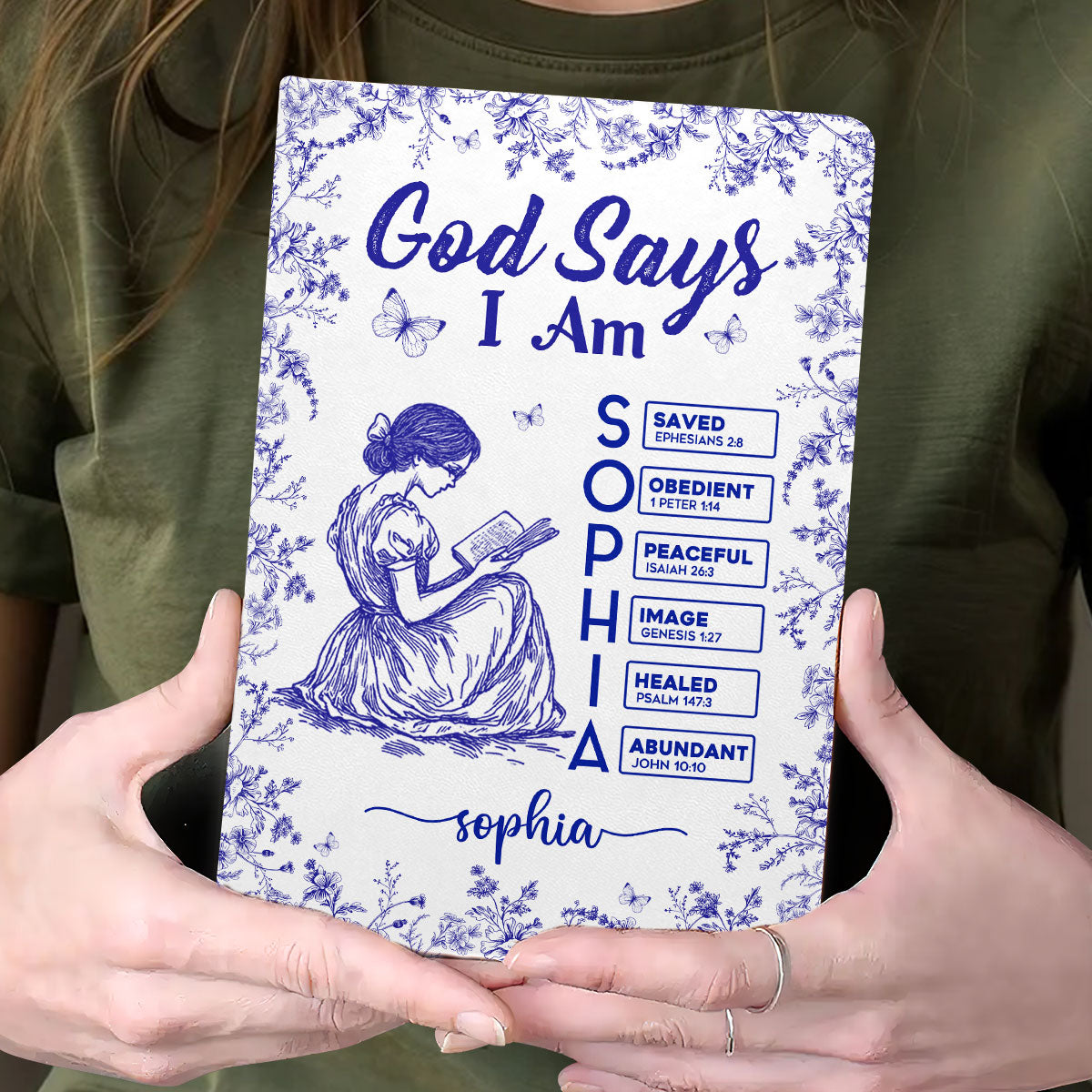 God Says I Am Toile De Jouy | Personalized Leather Cover Notebook