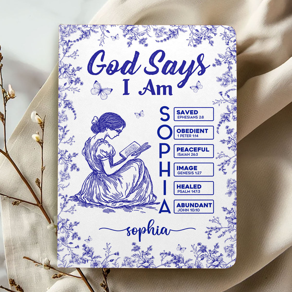 God Says I Am Toile De Jouy | Personalized Leather Cover Notebook