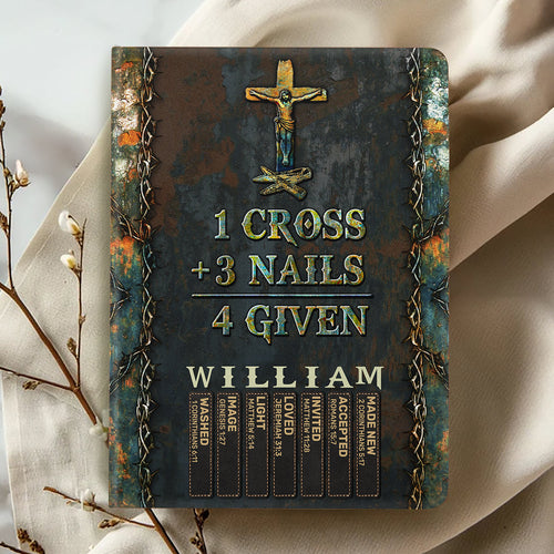 1 Cross 3 Nails 4 Given | Personalized Leather Cover Notebook