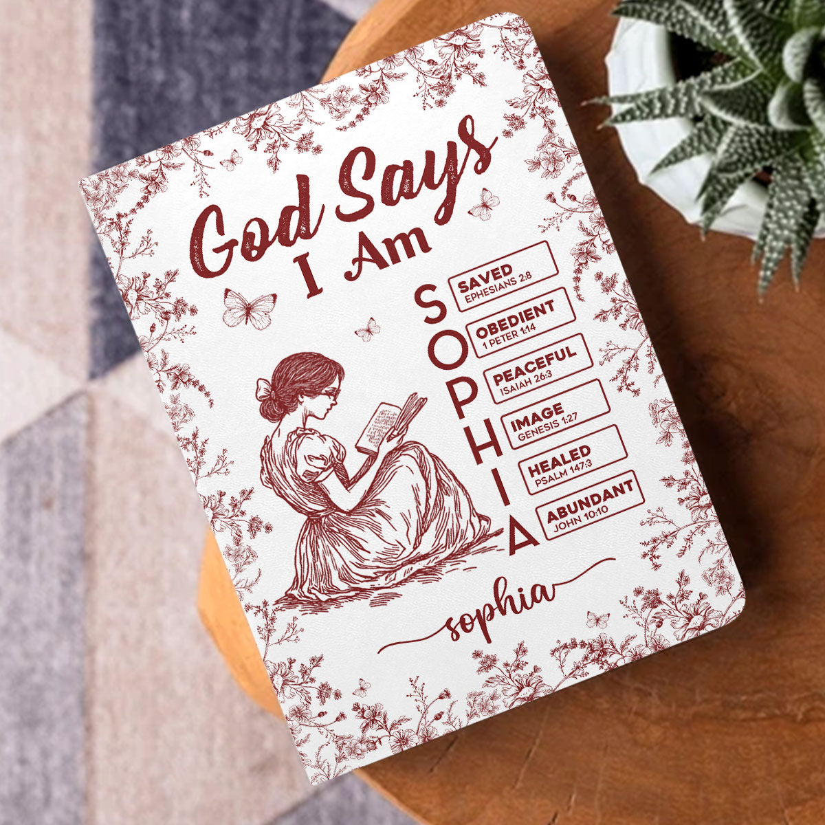 God Says I Am Toile De Jouy | Personalized Leather Cover Notebook