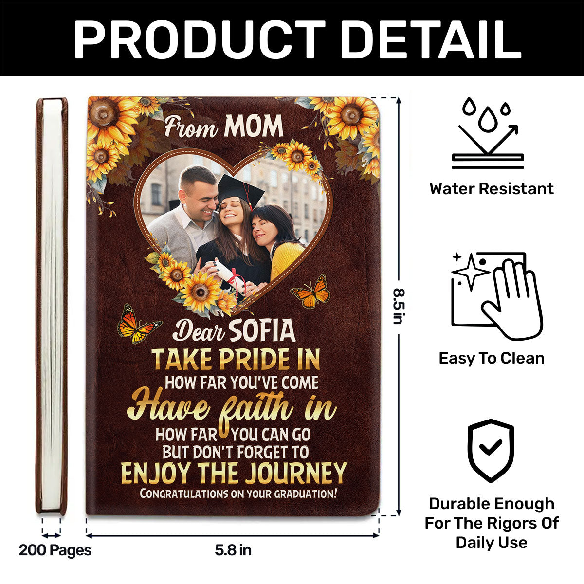 Don't Forget To Enjoy The Journey | Personalized Leather Cover Notebook