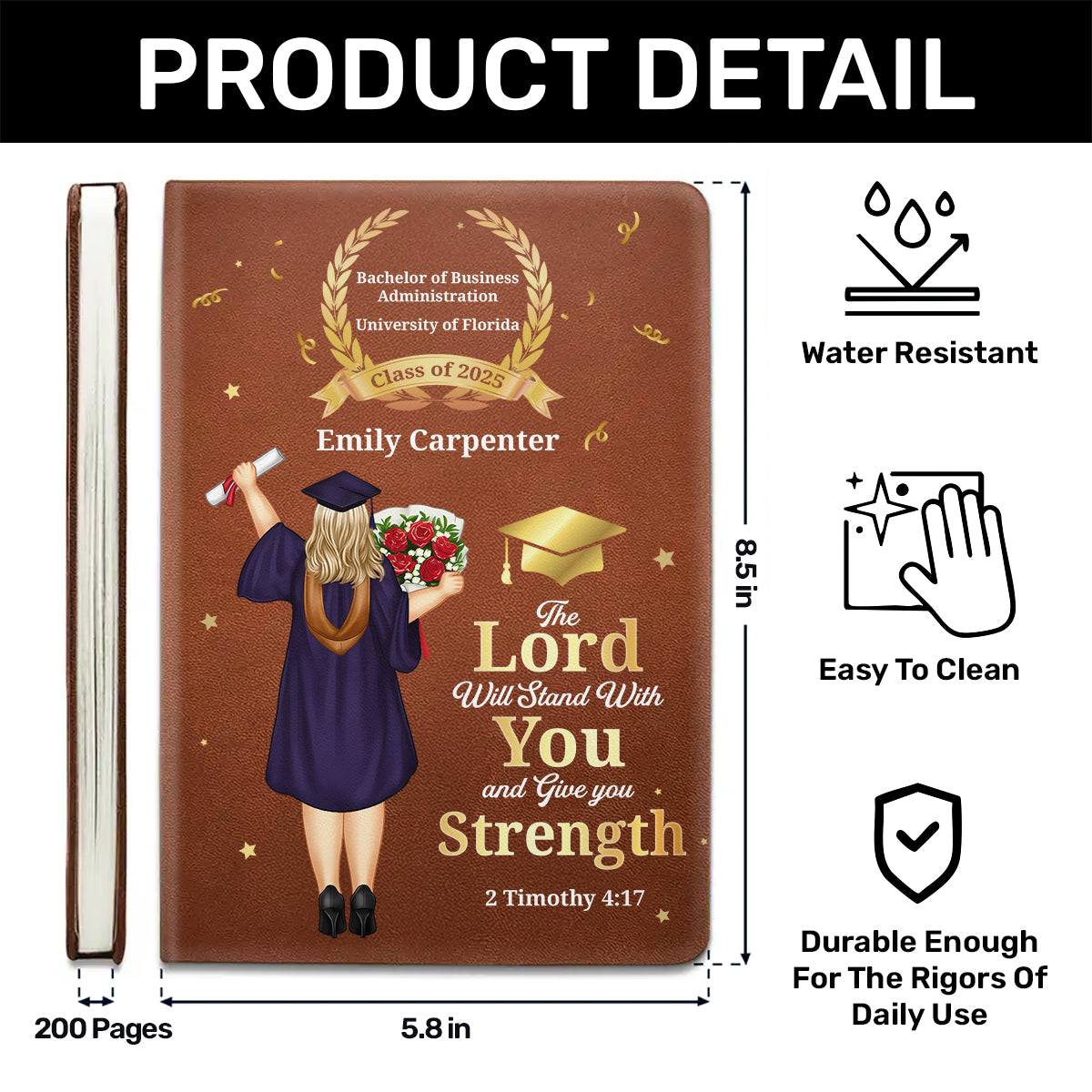 The Lord Will Give You Strength - Personalized Leather Cover Notebook