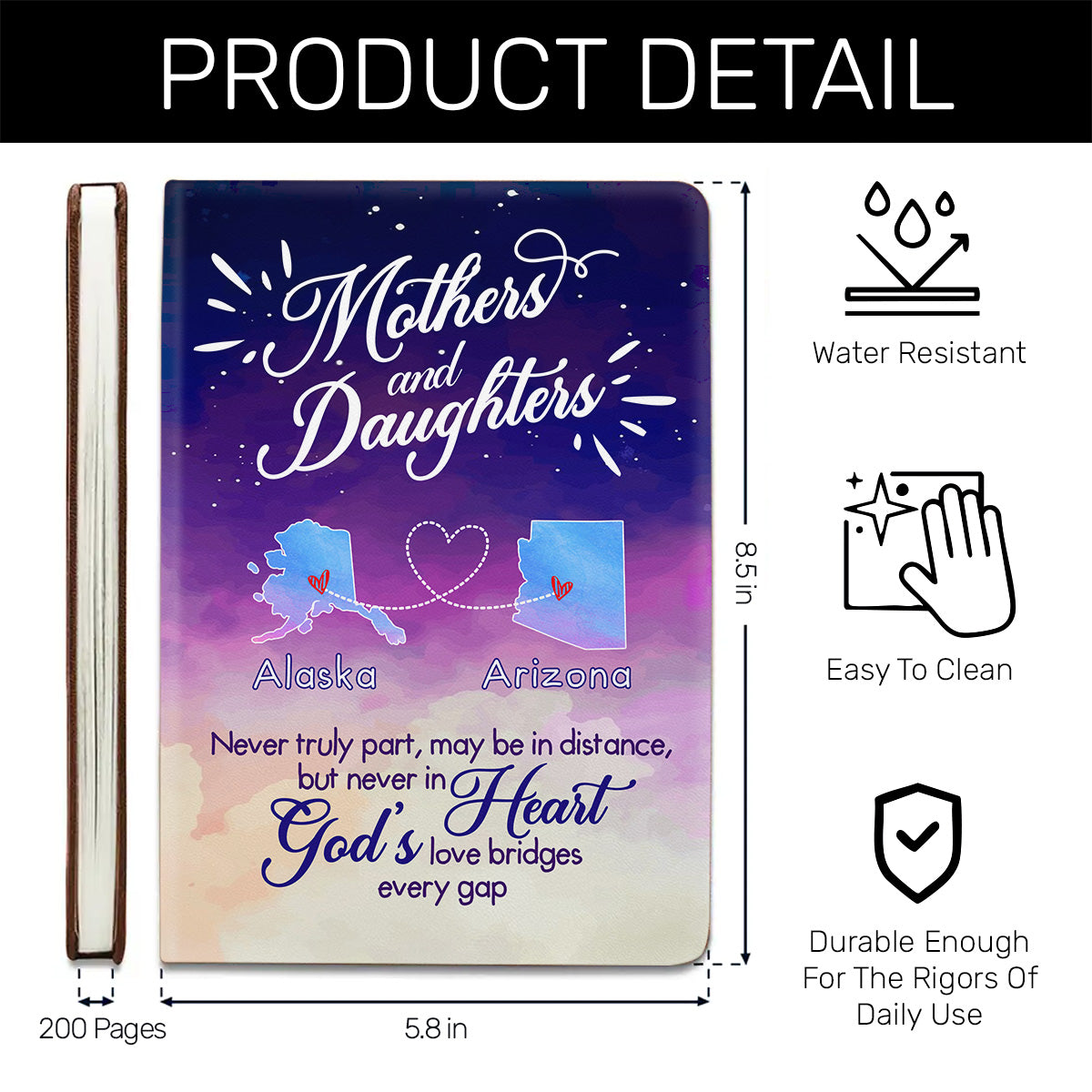 Mothers and Daughters Never Truly Apart | Personalized Leather Cover Notebook